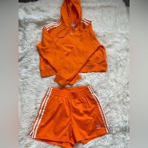 adidas Orange Two-Piece Hoodie & Shorts Set